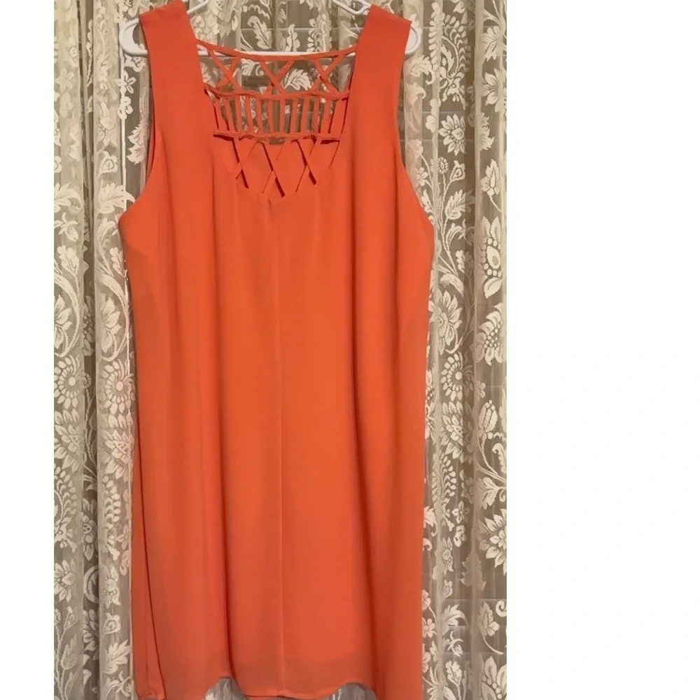 Free 2 Luv Coral Dress Sleeveless Casual Summer Dress Cutout Back fully lined 3X